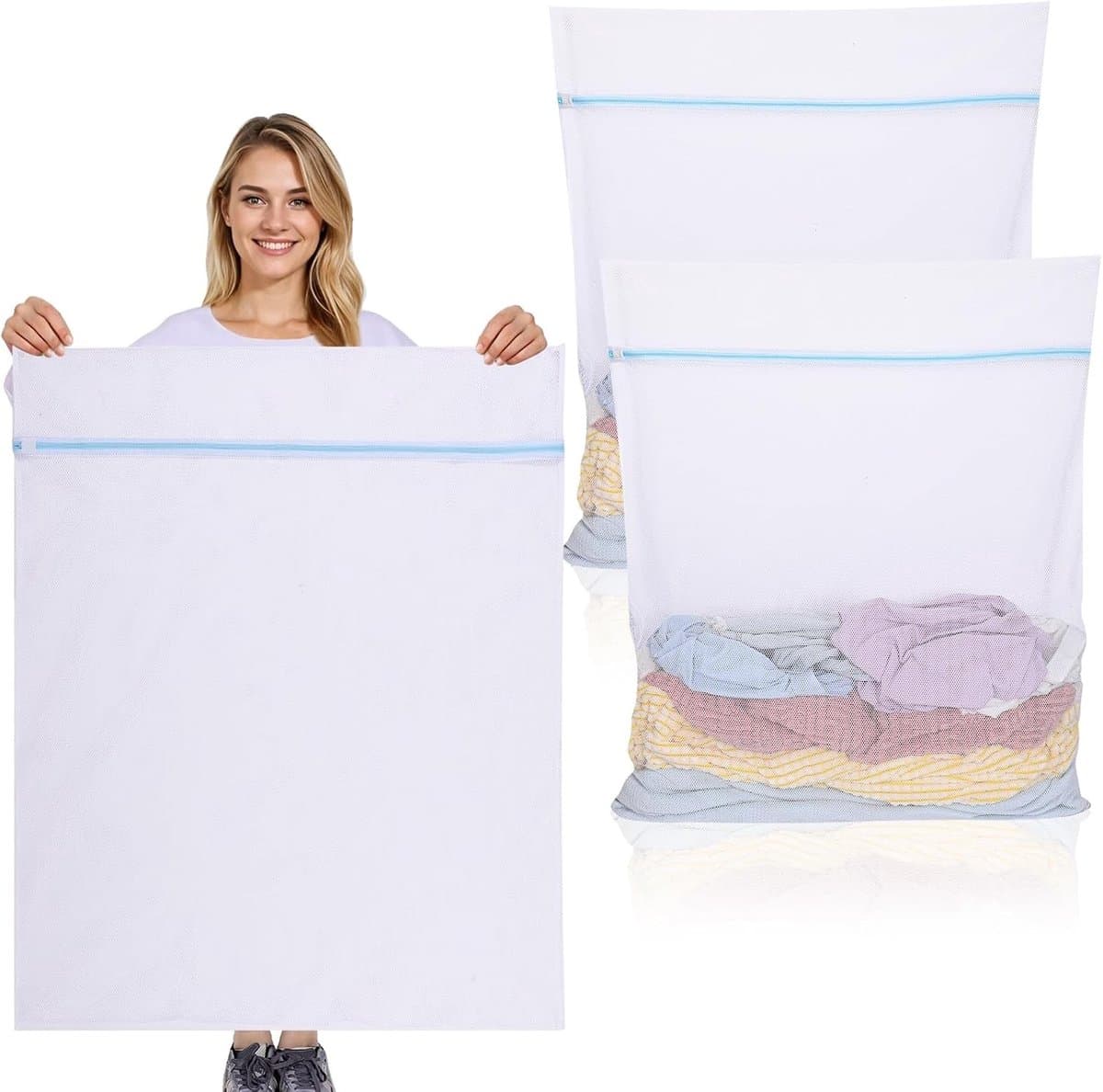 Wasnetjes met ritssluiting - Wit - 90 x 110 cm - Groot Polyester Wasnet - Voor Delicate Kleding en Dagelijks Gebruik — afbeelding 1