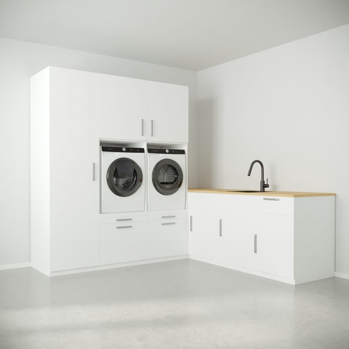 Wasophoogte® Wasmachine Kast Oslofjord - Wasmachine verhoger - Wasmachine ombouw - 700(D)*2630(B)*2350(H) mm - Wit — afbeelding 1