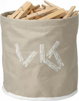 Wasknijpermand 18 x 17 cm – met 24 bamboeclips – lichte polyester stof in beige – voor balkon, badkamer en bijkeuken — thumbnail 2