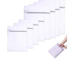 Thijox - Waszak voor wasmachine set van 8 stuks – Fijne waszakken 30x20 cm & 30x40 cm – Witte wasnetten voor lingerie, sokken, babykleding, herbruikba