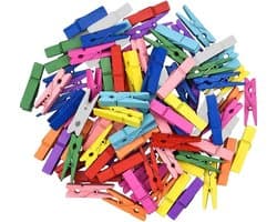 Dailygoods- Wasknijpers Houten - Mini Knijpers - 120 Stuks - Gekleurde Wasknijpers - Creatief Organiseren - Decoreren en Personalizen - Miniknijpers