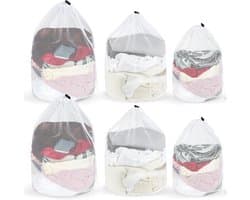SnelShoppen - Pack van 6 Waszakken, 50 x 60 cm, 40 x 50 cm, 30 x 40 cm, Herbruikbare Wasnetten met Trekkoord, Ideaal voor Thuis, Reis, Hotel, Studente