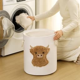 Dailygoods- Wasmand 58L - Wasverzamelaar - Highland Cow - Groot - Duurzaam - Lichtgewicht - Waszak — thumbnail 4