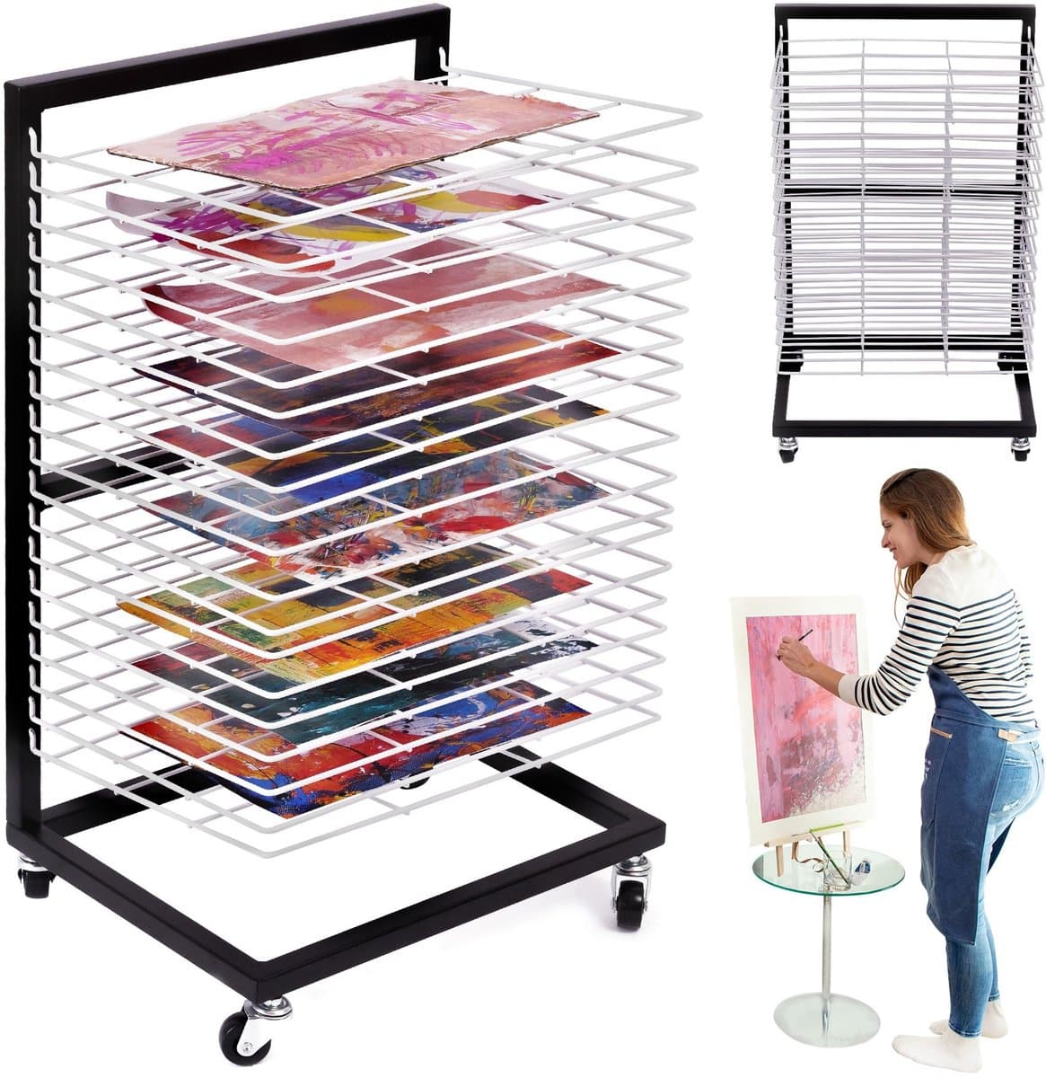 Dailygoods - Klein Hangend Kunst Droogrek met 19 Uitneembare Schappen - Mobiele Droogtoren voor Klaslokalen — afbeelding 1