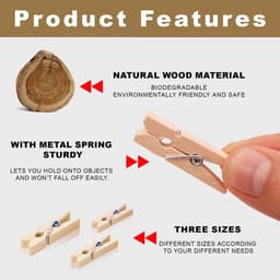 Dailygoods - Houten knijpers, mini-wasknijpers, 150 stuks, decoratieve knijpers, kleine houten wasknijpers, voor foto's, collages, ansichtkaarten, geschenken (drie maten) — thumbnail 2