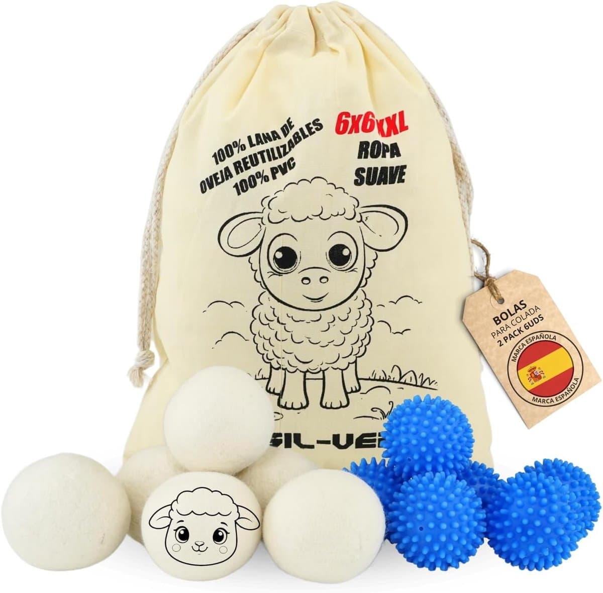 Droger- en Wasmachineballen Set - Natuurlijke Schapenwol en PVC - Vermindert Kreukels - Bespaart Energie - Voor Efficiënt Wassen en Drogen — afbeelding 1