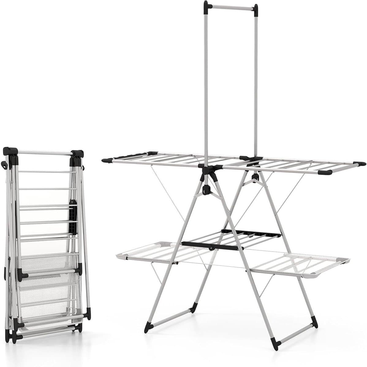 Opvouwbaar Kledingrek - Droogtoren Staande Droger - Kleding Drogen - Verstelbare Meeuwvleugels - 138x63x182cm - Zilver — afbeelding 1