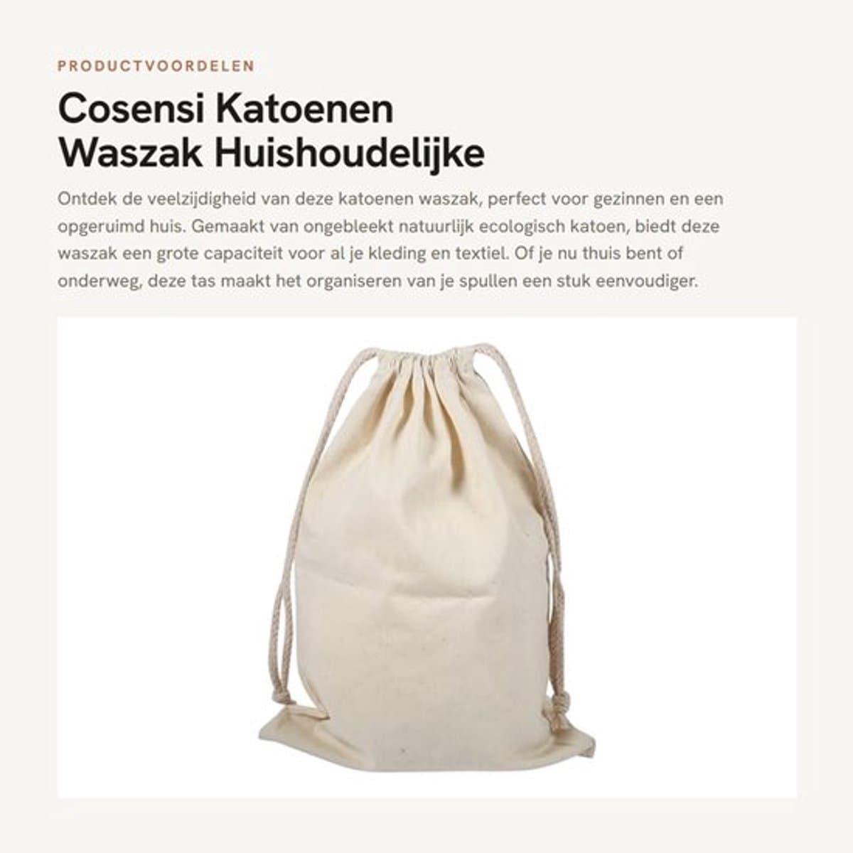 Waszak Grote Capaciteit - Katoenen Waszak - Huishoudelijke Opslagzak - Reizen - Ecologisch Katoen - Sluiting met Koord - Opbergtas — afbeelding 1