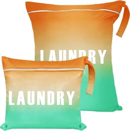 Reiswaszakken Set van 2 - Grote en Kleine Waterdichte Waszakken met Dubbele Rits en Handvat, Perfect voor Camping en Reizen, Oranje-Groen Gradient Kleur — thumbnail 1