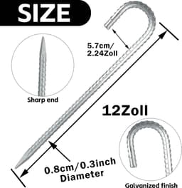 SnelShoppen - 12 stuks Zware Grondankers, Wapeningsstangen en J Tentharingen van Verzinkt Staal voor Camping, Trampolines, Luifels en Schommels — thumbnail 4