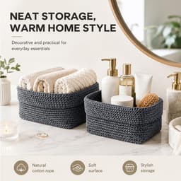 Set van 2 opbergmanden voor badkamer, haakmand, decoratieve opbergmand, kleine opbergmanden, kleine opbergmanden voor slaapkamer, keuken, kast, speelgoed, make-up — thumbnail 5
