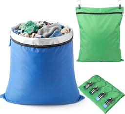 Waszakken voor op reis, waterdichte vuilwaszakken en natte zakken | 80 x 70/60 x 70 cm, 210D Oxford met zilveren coating, ritssluiting en 4 clips, voor natte kleding, camping, sport en camper — thumbnail 1