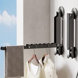 Intrekbaar Droogrek - Wandrek Wasrek - Kleding Drogen - Sterke Zuignap Bevestiging - 28 cm Lengte - Zwart — thumbnail 3