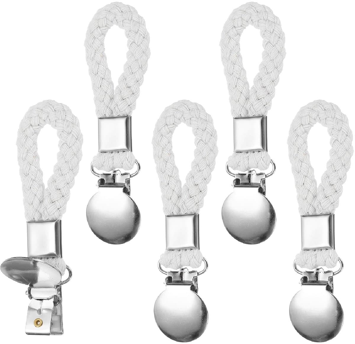 Dailygoods - 5 Stuks Hangende Theedoekclips - Gevlochten Katoenen Lus met Zilveren Klem - Wit — afbeelding 1