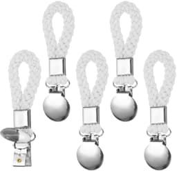 Dailygoods - 5 Stuks Hangende Theedoekclips - Gevlochten Katoenen Lus met Zilveren Klem - Wit — thumbnail 1