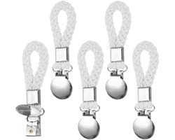 Dailygoods - 5 Stuks Hangende Theedoekclips - Gevlochten Katoenen Lus met Zilveren Klem - Wit