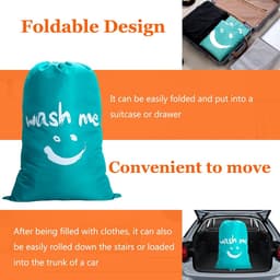 SnelShoppen - 120L Vuile Waszak, Stofdicht Trekkoord Tas, Grote Capaciteit Wasmand, Reis Tas voor Thuis, Studentenhuis, Gezin, Blauw — thumbnail 3