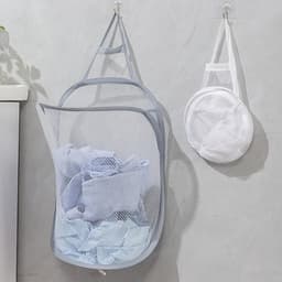 Vouwbare Wasmand 40 x 29.5 cm in Wit en Grijs, Set van 2 - Wandmontage Waszak voor Organiseren van Speelgoed en Kleding in Kinderkamer — thumbnail 3