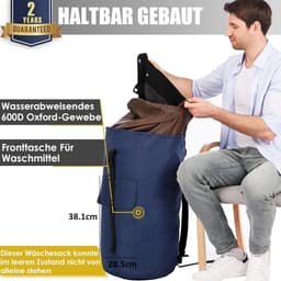 Grote Waterdichte Waszak voor Vuile Kleding - 115 Liter, Vouwbare Opbergzak met 2 Gevoerde Schouderbanden, Ideaal voor Reizen en Thuisgebruik — thumbnail 4