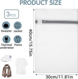 SnelShoppen - 3x Wasnetjes 30x40cm, Waszak voor Wasmachine, Waszak met Rits, Wit met Roze Accenten, Bescherming voor Kleding — thumbnail 4