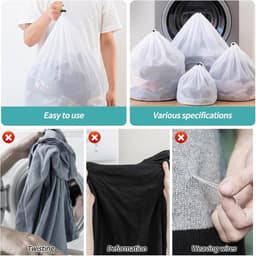Wasnetten voor wasmachine - 4 herbruikbare waszakken, fijnmazig met koordstopper voor trui, jeans en delicate kleding — thumbnail 5