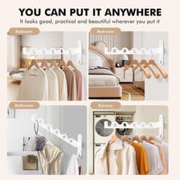 SnelShoppen - Opvouwbare Wand Droogrek met 90° Rotatie voor Badkamer, Slaapkamer, Hotel, Wasruimte (Wit, 2 Pack + Bar) — thumbnail 5