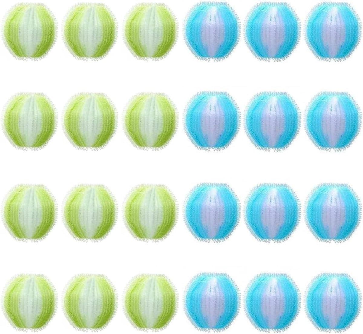 SnelShoppen - 24 Stuks Dierenhaarverwijderaar Wasmachine - Herbruikbare Pluisballen voor Dierenharen - Nylon - Geel en Blauw - Effectief en Praktisch — afbeelding 1