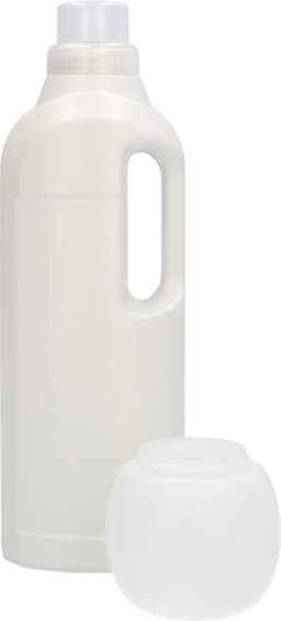 6 x Gerecyclede Ovale Fles 1000ml met Doseerdop & Wasbol- Gerecycled HDPE Kunststof - Onbreekbaar - ca. 70% minder Co2 uitstoot door gerecycled materiaal - 6 stuks — thumbnail 2