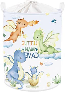 Grote Draak Kid Jongen Meisje 45L Wasmand met Handvat Opvouwbare Ster Wolk Kleding Speelgoed Blauw Opbergmand met Deksel voor Nursery. — thumbnail 2