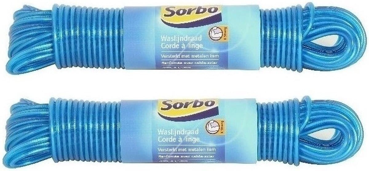 Sorbo Waslijn - 20 meter - 2 stuks - Staaldraad met coating — afbeelding 1