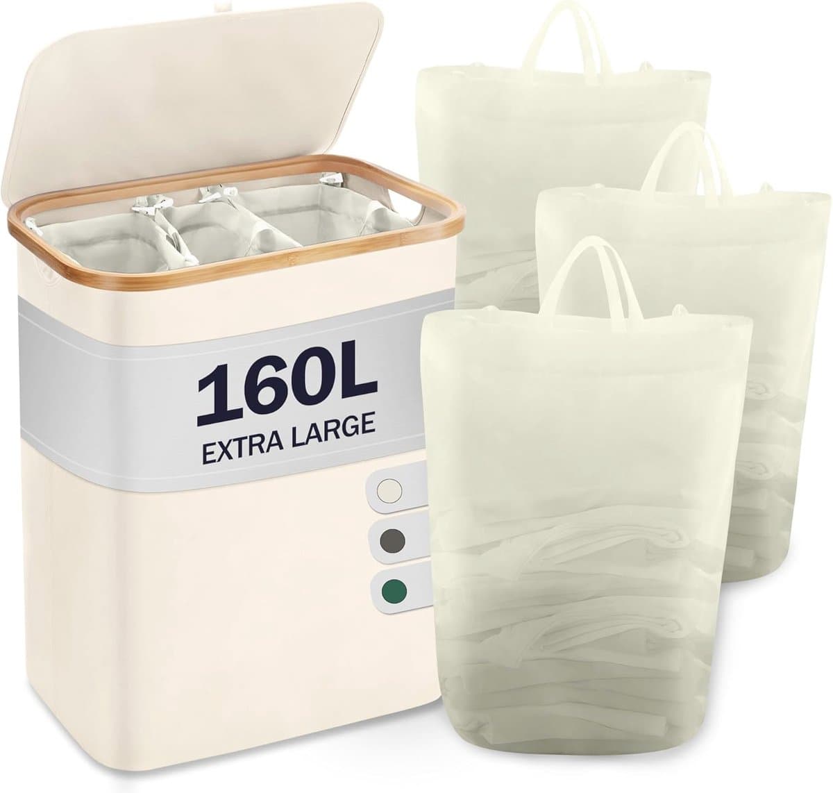 Wasmand 2 vakken wassorteerder - Wasverdeler - Zwart/ bruin - 162x80x34 cm — afbeelding 1