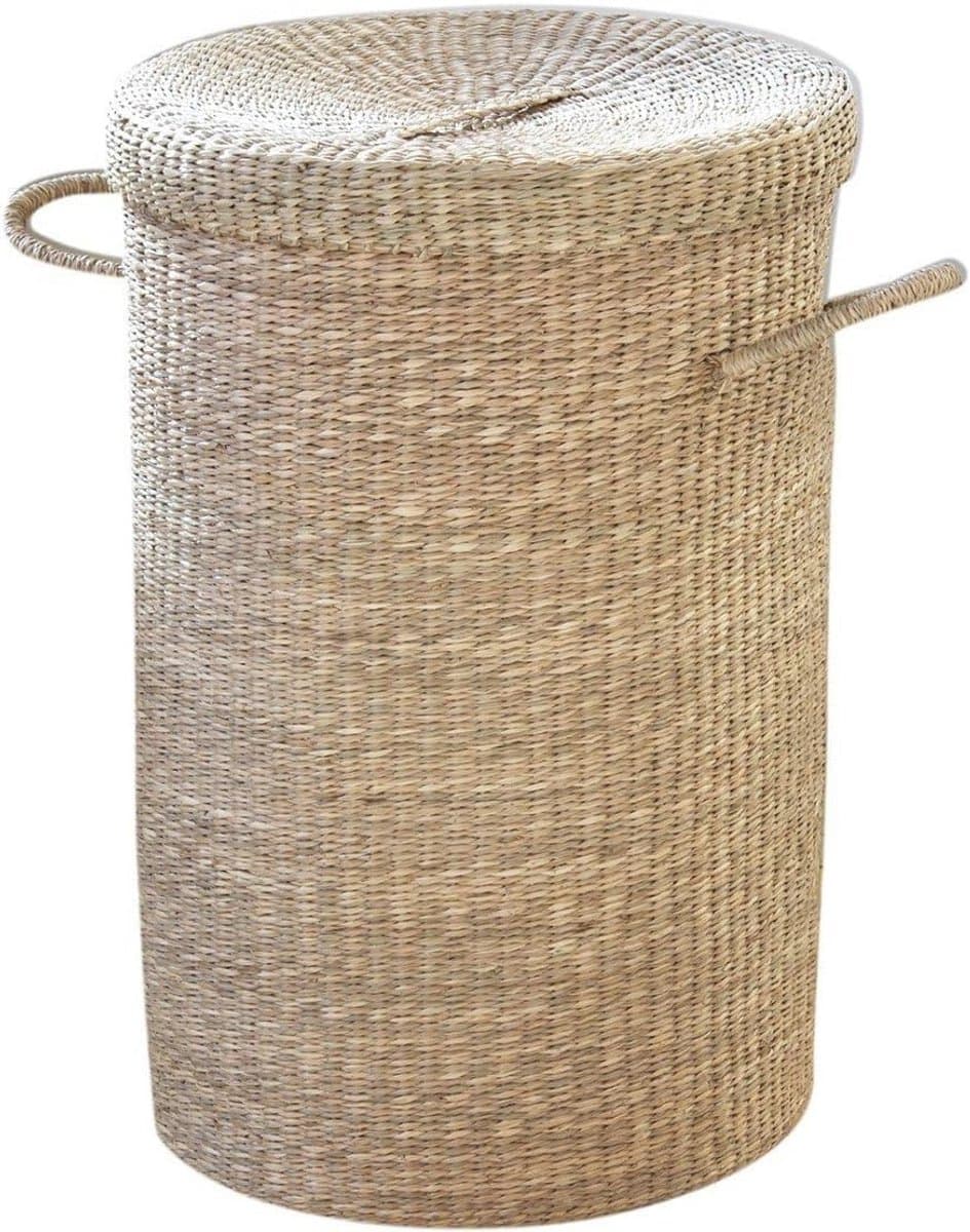 Wasmand van Natuurlijk Zeegras - Waterbestendig en Met Deksel - Ideaal Voor Badkamer en Slaapkamer - Groot D 40 x H 60 cm — afbeelding 1