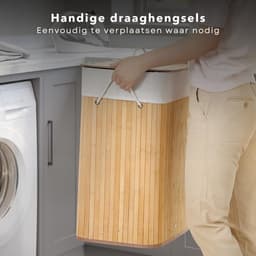 Bamboe Wasmand - Opvouwbaar Met Deksel - 72L - Naturel - Duurzaam Design - Wassorteerder met Waszak - Inclusief EBOOK — thumbnail 5