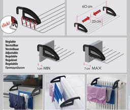 Tomado - Droogrek Click - 3 meter drooglengte - Ophangen aan radiator, deur, douchewand of balkon - Breedte en lengte aan te passen - Zwart & zilvergrijs — thumbnail 2