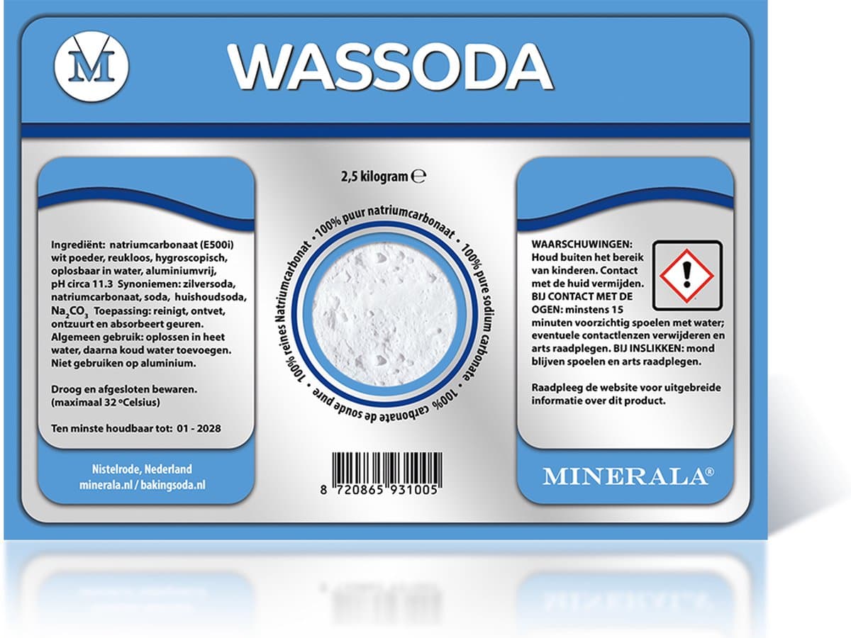 Wassoda - 2,5 kg - Minerala - Natriumcarbonaat - Was soda - Waspoeder - Zilversoda - Wasmiddel - Sodastralen - Washing powder - Sodium carbonate - Sodium carbonaat - Sodiumcarbonaat — afbeelding 1