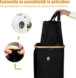 CALIYO Wasmand - Wassorteerder - Wasmand met Deksel - 69×43.5×32.5cm Nis Wasbox - Opvouwbare Mand Vuile Was - 100L - Zwart — thumbnail 2