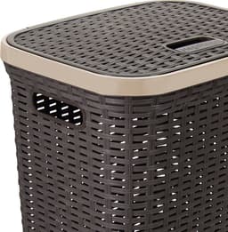 Hega Hogar Wasmand met deksel Rotan - donkerbruin - gevlochten kunststof - 60 liter - 34 x 43 x 62 cm — thumbnail 2