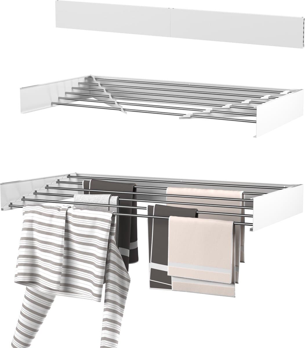 Wasophoogte® Wanddroogrek - Wasrek inklapbaar - Wasrek Hangend - Droogrek inklapbaar - 100cm - 6m drooglengte - inclusief boormal — afbeelding 1