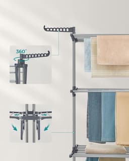 Grote kledingluchter, opvouwbaar droogrek voor kleren 4-niveaus, beweegbare kleding paard, 64 x 126 x 172 cm, roestvrij staal, vouwvleugels, eenvoudige montage, binnen buiten gebruik, grijs — thumbnail 3