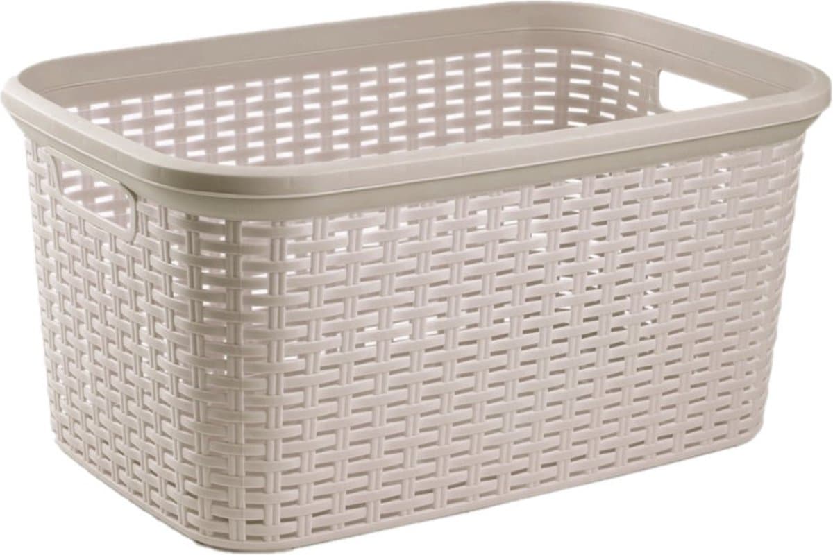 Plasticforte Wasmand - Set van 3x stuks - 35 liter - rotan - taupe - kunststof - 53 x 36 x 26 cm — afbeelding 1