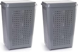Plasticforte Wasmand met deksel - 50 liter - grijs - kunststof - 41x31x61 cm — thumbnail 2