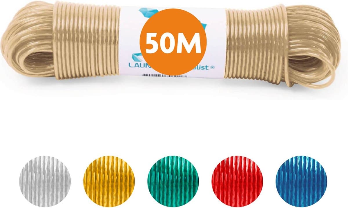 LaundrySpecialist Waslijn - Waslijndraad - Wasdraad - Waslijndraad met stalen kern - 50 meter met stalen kern - Transparant — afbeelding 1