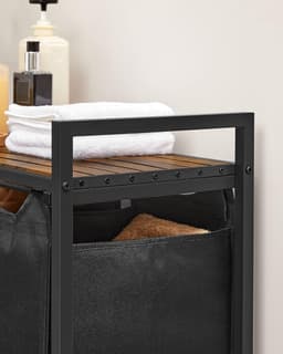 Hoppa! - Wasmand met 3 vakken - Oxford-stof - 3 x 38 L - 92,5 x 33 x 72 cm - zwart-grijs — thumbnail 5