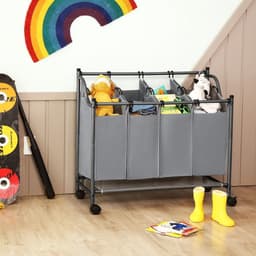 Wassorteerder 4 Vakken - 140 L Grijs Opvouwbare Wasmand - Waskar — thumbnail 3