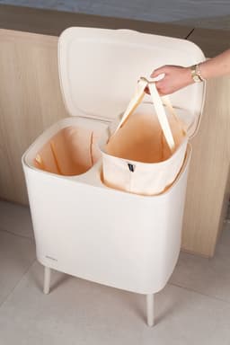 Novici wasmand beige 60L - wasmand op pootjes - wasmand op poten - wassorteerder met 2 vakken - wasbox - beige wasmand — thumbnail 2