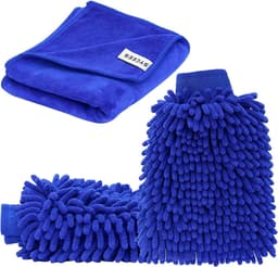 2 stuks waterdichte microvezel autowashandschoen en 1 stuks microvezeldoekset, zacht koraal auto chenille washandschoen handschoen met reinigingsdoek, droogdoek voor het wassen van de auto — thumbnail 1
