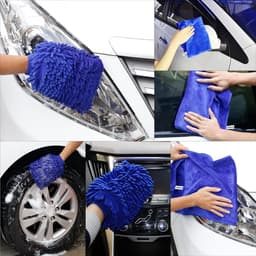 2 stuks waterdichte microvezel autowashandschoen en 1 stuks microvezeldoekset, zacht koraal auto chenille washandschoen handschoen met reinigingsdoek, droogdoek voor het wassen van de auto — thumbnail 5