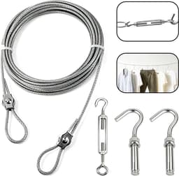 Waslijn – Draagbare, windbestendige waslijn – Waslijn van 304 roestvrij staal – Spansysteem met roestvrijstalen kabel – Speciaal trekkoord/waslijn voor balkons – Geschikt voor kerstversiering, binnen- en buitengebruik, thuis drogen, enz. — thumbnail 1