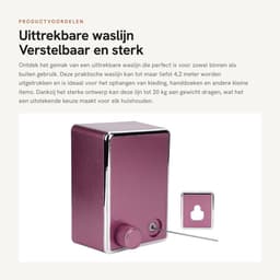 Dailygoods- Waslijn uittrekbaar tot 4,2 m - Roestvrij Staal - Geschikt voor Binnen/Buiten - Maximaal 20 kg - Verstelbaar - Eenvoudig op te bergen - Droogrek — thumbnail 1