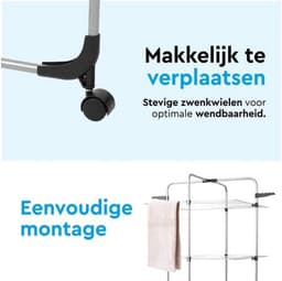 Droogtoren 4 Lagen - Wasrek Staand - Kleding Drogen - 40 Meter Drooglengte - 68x68x170 cm - Wit — thumbnail 3
